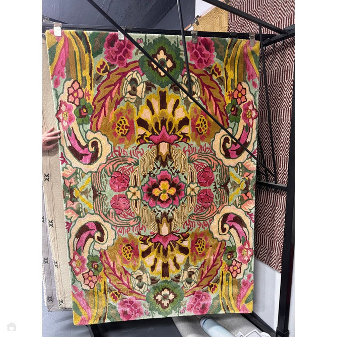 Katherine Carnaby Historia Modern Botanical Floral Thangka Metallic Shimmer High-Density Smooth Soft-Touch Handmade Viscose Sage/Fuchsia/Mustard/Cream/Peach Rug-Asiatic Carpets-Rug Love - The Most Loved Rug Store