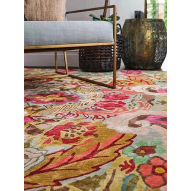 Katherine Carnaby Historia Modern Botanical Floral Thangka Metallic Shimmer High-Density Smooth Soft-Touch Handmade Viscose Sage/Fuchsia/Mustard/Cream/Peach Rug-Asiatic Carpets-Rug Love - The Most Loved Rug Store