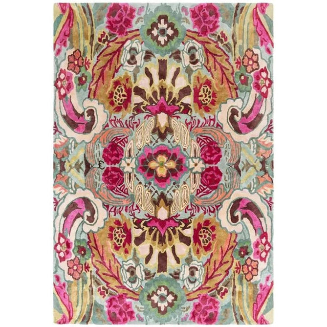 Katherine Carnaby Historia Modern Botanical Floral Thangka Metallic Shimmer High-Density Smooth Soft-Touch Handmade Viscose Sage/Fuchsia/Mustard/Cream/Peach Rug-Asiatic Carpets-Rug Love - The Most Loved Rug Store