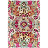 Katherine Carnaby Historia Modern Botanical Floral Thangka Metallic Shimmer High-Density Smooth Soft-Touch Handmade Viscose Sage/Fuchsia/Mustard/Cream/Peach Rug