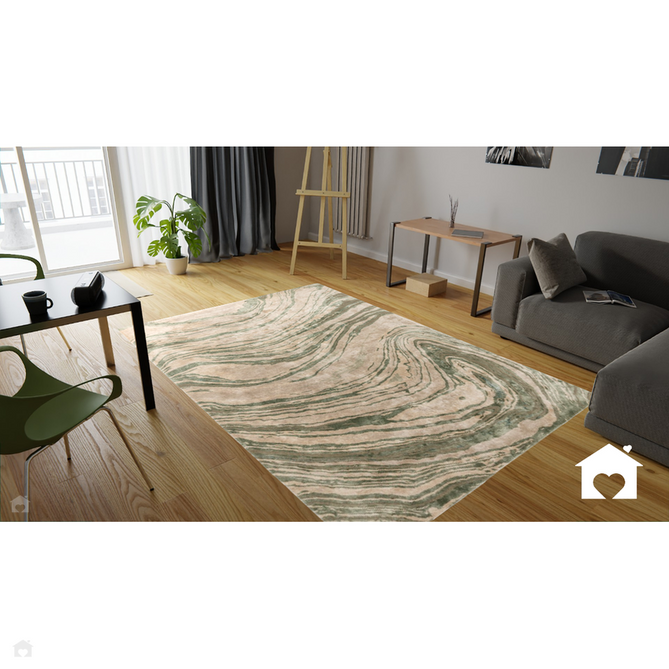 Katherine Carnaby Tuscany Modern Abstract Marbled Shimmer Smooth Soft-Touch High-Density Handmade Bamboo Silk/Wool Beige/Sage Green/Taupe Rug-Asiatic Carpets-Rug Love - The Most Loved Rug Store