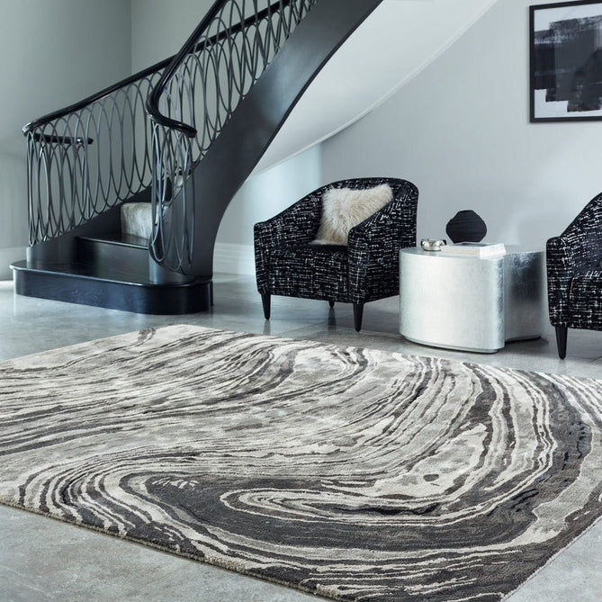 Katherine Carnaby Tuscany Modern Abstract Marbled Shimmer Smooth Soft-Touch High-Density Handmade Bamboo Silk/Wool Marquina Marble Ivory Beige/Taupe/Black/Charcoal/Grey/Silver Rug-Asiatic Carpets-Rug Love - The Most Loved Rug Store