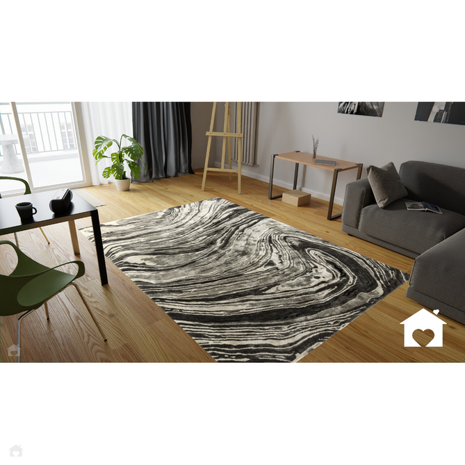 Katherine Carnaby Tuscany Modern Abstract Marbled Shimmer Smooth Soft-Touch High-Density Handmade Bamboo Silk/Wool Marquina Marble Ivory Beige/Taupe/Black/Charcoal/Grey/Silver Rug-Asiatic Carpets-Rug Love - The Most Loved Rug Store