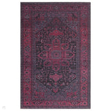 Kaya Alya KY16 Traditional Persian Vintage Distressed Floral Durable Chenille Polyester Flatweave Fuchsia Red/Pink/Black/Multicolour Rug