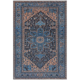 Kaya Niki KY14 Traditional Persian Vintage Distressed Floral Durable Chenille Polyester Flatweave Blue/Orange/Black/Multicolour Rug