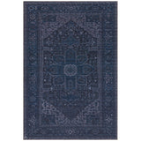 Kaya Sara KY15 Traditional Persian Vintage Distressed Floral Durable Chenille Polyester Flatweave Navy/Black/Grey/Multicolour Rug