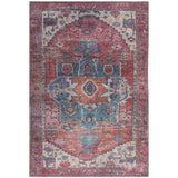 Kaya Shiva KY01 Traditional Persian Vintage Distressed Floral Durable Chenille Polyester Flatweave Red/Blue/Multicolour Rug