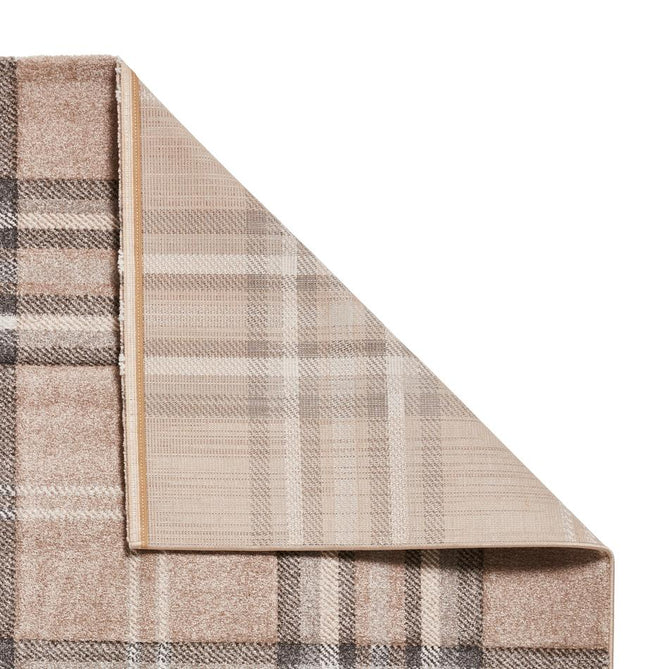 Catherine Lansfield Kelso Check Modern Geometric Tartan Durable Easy-Care Carved High Density Polyproplyene Warm Beige Rug