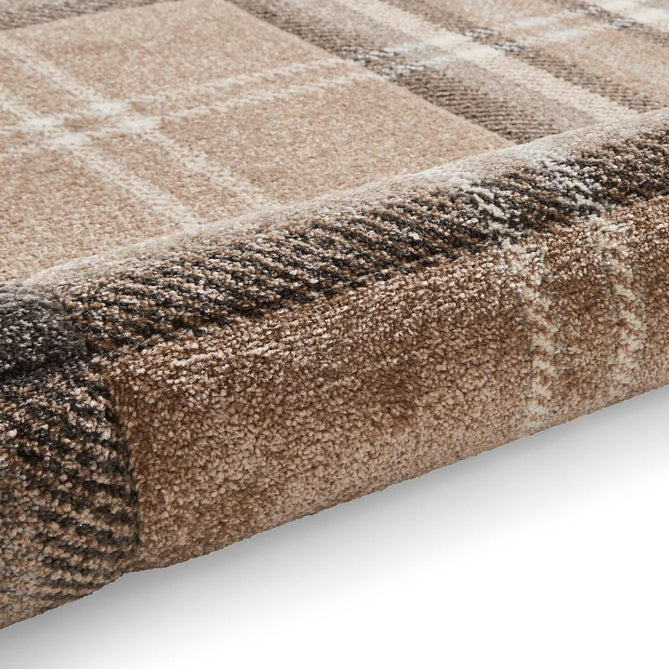 Catherine Lansfield Kelso Check Modern Geometric Tartan Durable Easy-Care Carved High Density Polyproplyene Warm Beige Rug