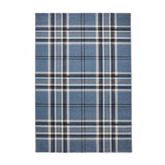 Catherine Lansfield Kelso Check Modern Geometric Tartan Durable Easy-Care Carved High Density Polyproplyene Blue Rug