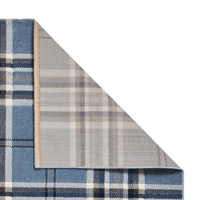 Catherine Lansfield Kelso Check Modern Geometric Tartan Durable Easy-Care Carved High Density Polyproplyene Blue Rug