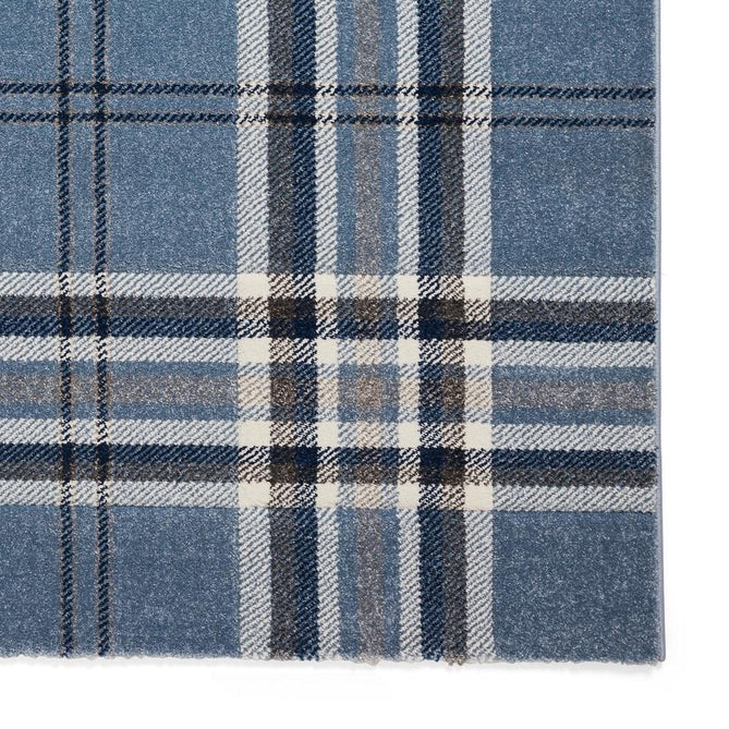 Catherine Lansfield Kelso Check Modern Geometric Tartan Durable Easy-Care Carved High Density Polyproplyene Blue Rug