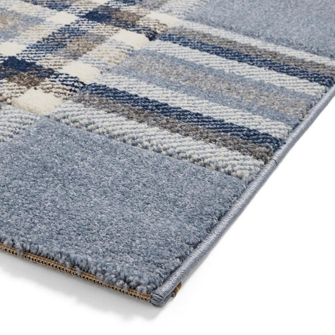 Catherine Lansfield Kelso Check Modern Geometric Tartan Durable Easy-Care Carved High Density Polyproplyene Blue Rug
