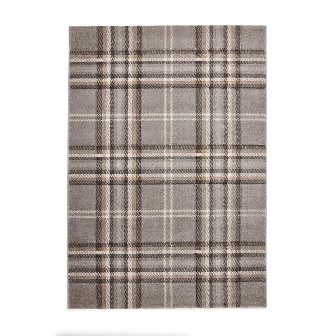 Catherine Lansfield Kelso Check Modern Geometric Tartan Durable Easy-Care Carved High Density Polyproplyene Grey Rug