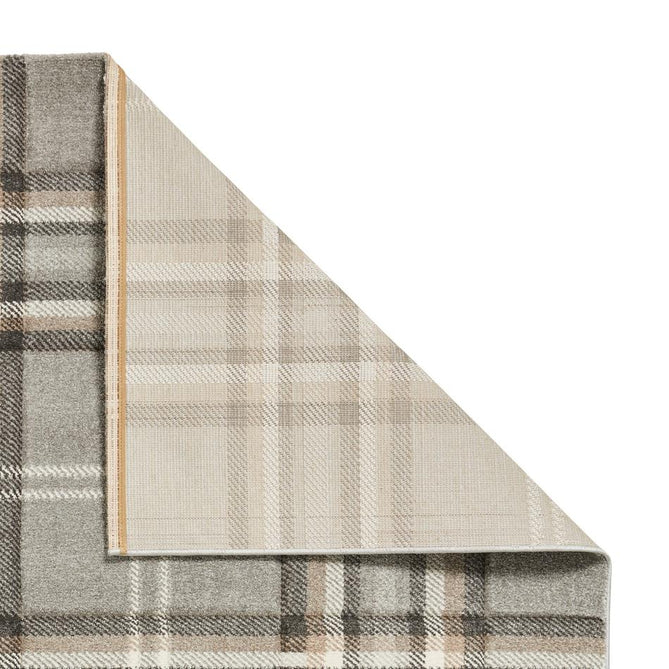 Catherine Lansfield Kelso Check Modern Geometric Tartan Durable Easy-Care Carved High Density Polyproplyene Grey Rug