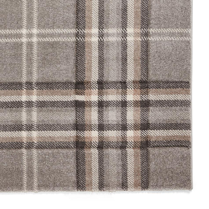 Catherine Lansfield Kelso Check Modern Geometric Tartan Durable Easy-Care Carved High Density Polyproplyene Grey Rug