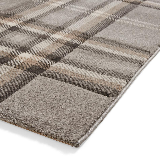 Catherine Lansfield Kelso Check Modern Geometric Tartan Durable Easy-Care Carved High Density Polyproplyene Grey Rug