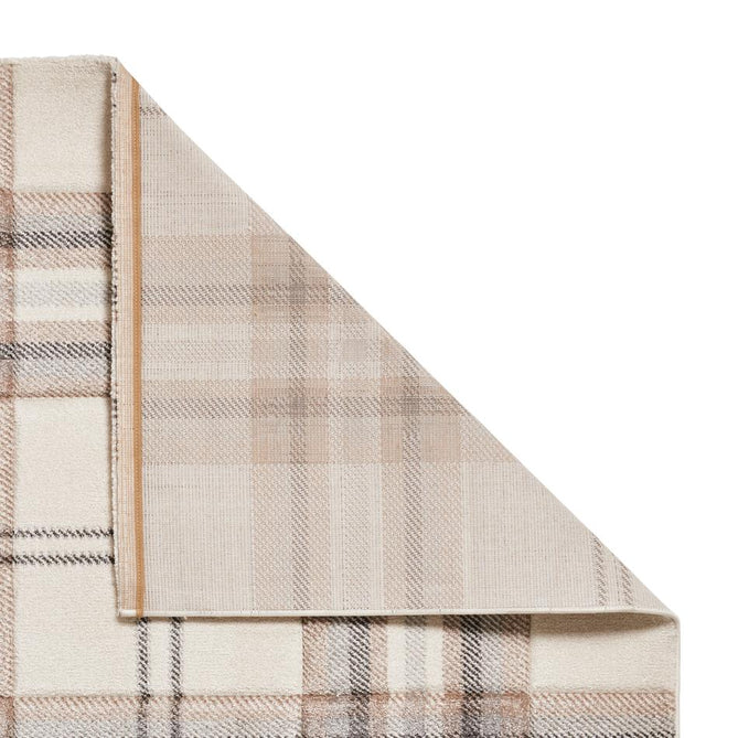 Catherine Lansfield Kelso Check Modern Geometric Tartan Durable Easy-Care Carved High Density Polyproplyene Cream/Natural Rug