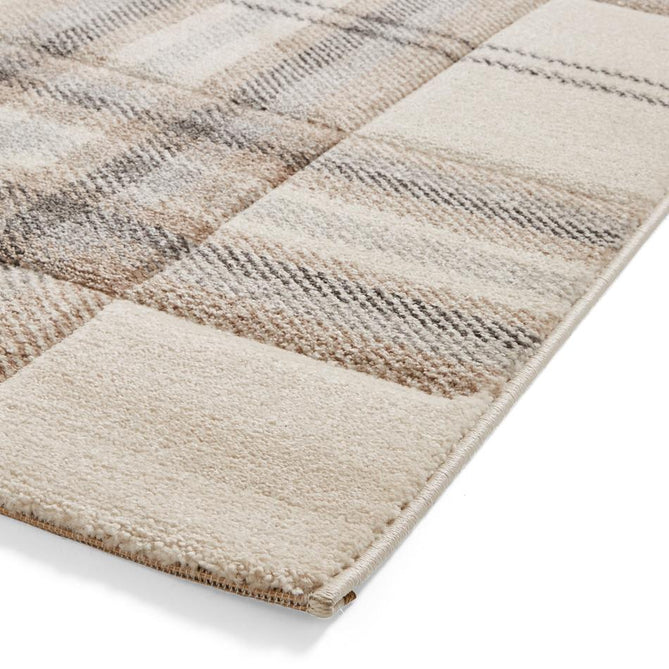 Catherine Lansfield Kelso Check Modern Geometric Tartan Durable Easy-Care Carved High Density Polyproplyene Cream/Natural Rug