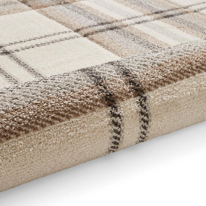 Catherine Lansfield Kelso Check Modern Geometric Tartan Durable Easy-Care Carved High Density Polyproplyene Cream/Natural Rug