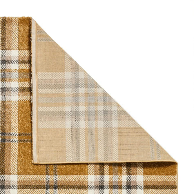 Catherine Lansfield Kelso Check Modern Geometric Tartan Durable Easy-Care Carved High Density Polyproplyene Ochre Rug