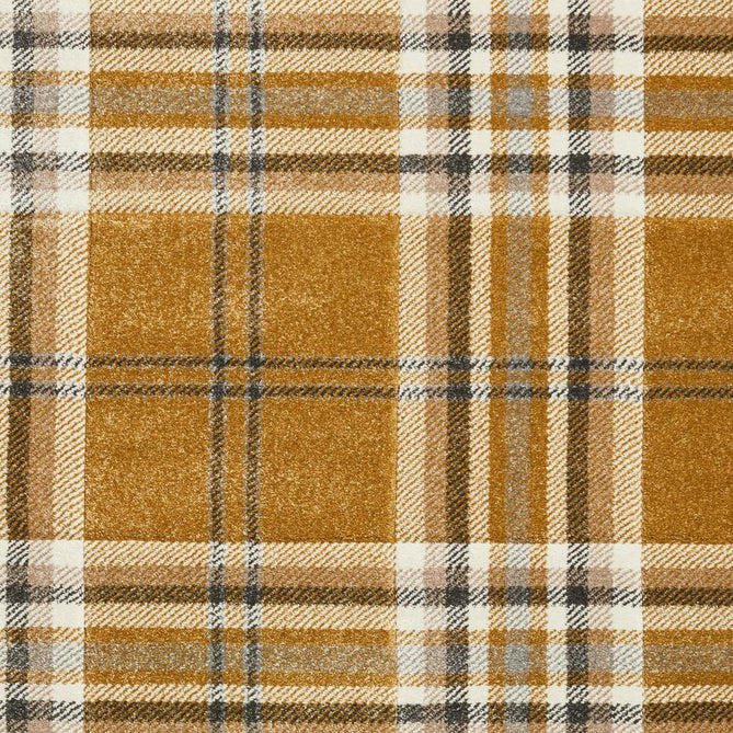 Catherine Lansfield Kelso Check Modern Geometric Tartan Durable Easy-Care Carved High Density Polyproplyene Ochre Rug