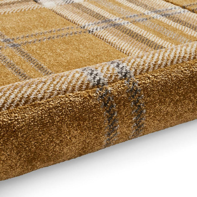 Catherine Lansfield Kelso Check Modern Geometric Tartan Durable Easy-Care Carved High Density Polyproplyene Ochre Rug