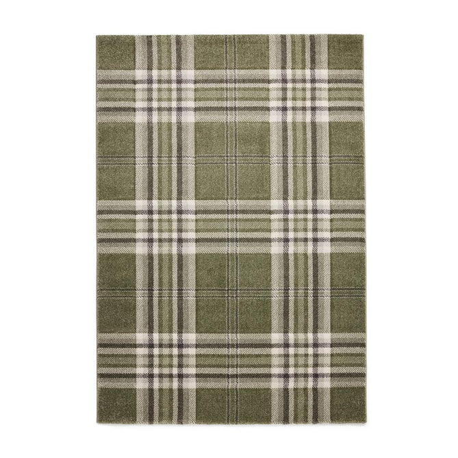 Catherine Lansfield Kelso Check Modern Geometric Tartan Durable Easy-Care Carved High Density Polyproplyene Sage Green Rug