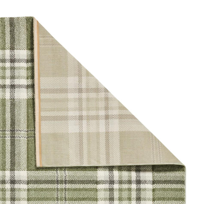 Catherine Lansfield Kelso Check Modern Geometric Tartan Durable Easy-Care Carved High Density Polyproplyene Sage Green Rug