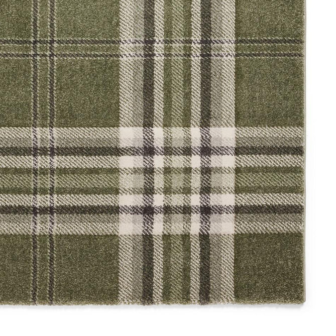 Catherine Lansfield Kelso Check Modern Geometric Tartan Durable Easy-Care Carved High Density Polyproplyene Sage Green Rug