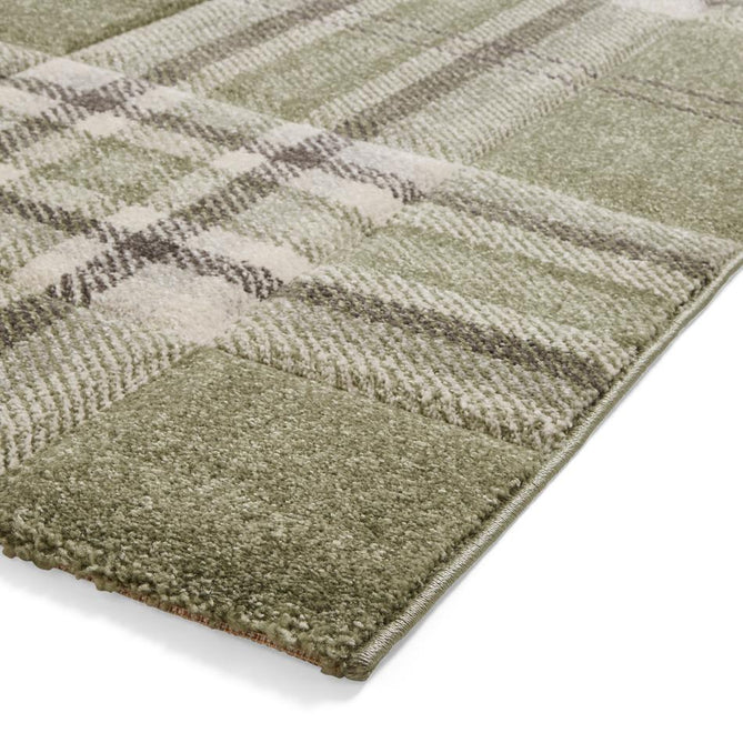Catherine Lansfield Kelso Check Modern Geometric Tartan Durable Easy-Care Carved High Density Polyproplyene Sage Green Rug