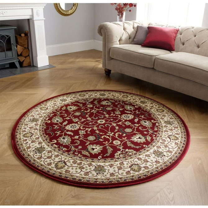 Kendra 137 R Traditional Persian Classic Floral Vine Bordered Durable Easy-Care Low Profile Short Pile Dark Maroon Red Rug-Melrose-Rug Love - The Most Loved Rug Store
