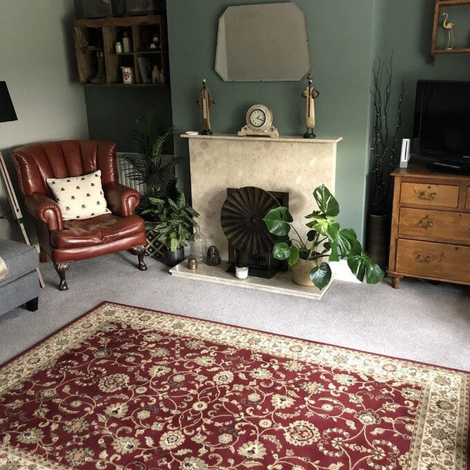 Kendra 137 R Traditional Persian Classic Floral Vine Bordered Durable Easy-Care Low Profile Short Pile Dark Maroon Red Rug-Oriental Weavers-Rug Love - The Most Loved Rug Store