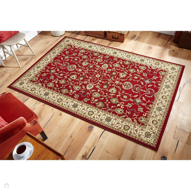 Kendra 137 R Traditional Persian Classic Floral Vine Bordered Durable Easy-Care Low Profile Short Pile Red Runner-Melrose-Rug Love - The Most Loved Rug Store