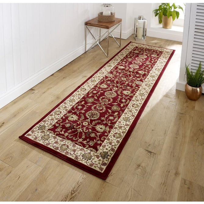 Kendra 137 R Traditional Persian Classic Floral Vine Bordered Durable Easy-Care Low Profile Short Pile Red Runner-Melrose-Rug Love - The Most Loved Rug Store