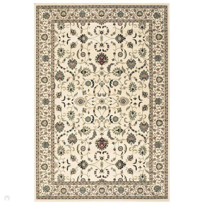 Kendra 137 W Traditional Persian Classic Floral Vine Bordered Durable Easy-Care Low Profile Short Pile Cream Round Rug-Melrose-Rug Love - The Most Loved Rug Store