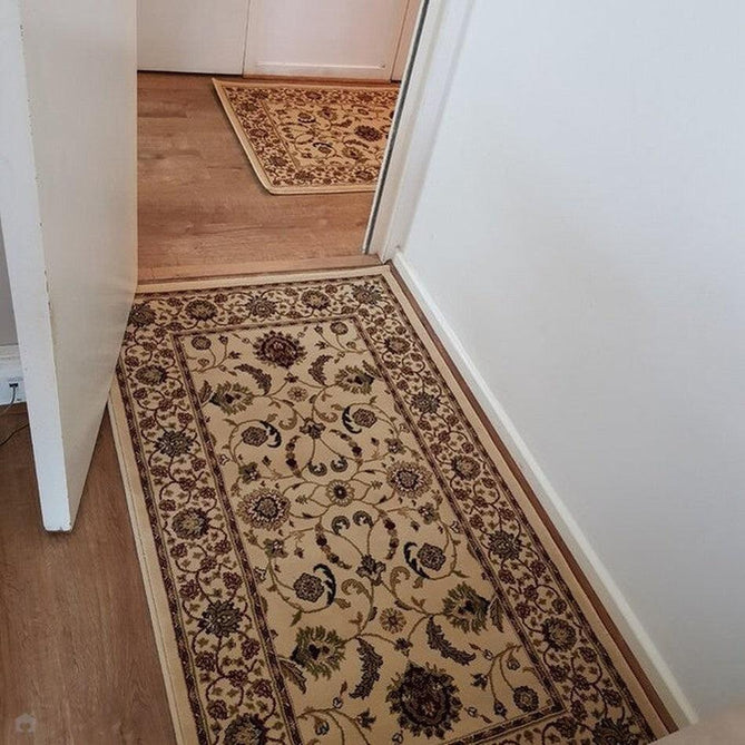 Kendra 137 W Traditional Persian Classic Floral Vine Bordered Durable Easy-Care Low Profile Short Pile Cream Round Rug-Melrose-Rug Love - The Most Loved Rug Store