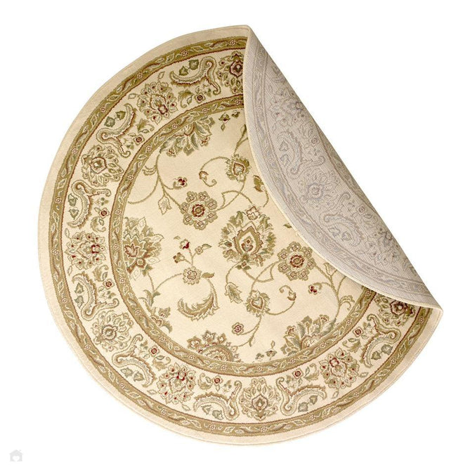 Kendra 2330 X Traditional Persian Classic Floral Vine Bordered Durable Easy-Care Low Profile Short Pile Cream Round Rug-Melrose-Rug Love - The Most Loved Rug Store
