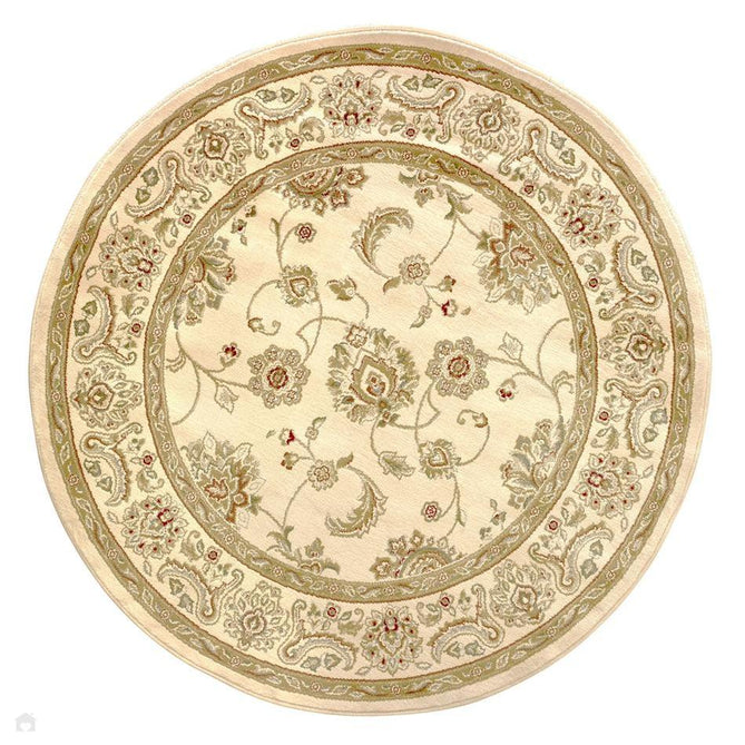 Kendra 2330 X Traditional Persian Classic Floral Vine Bordered Durable Easy-Care Low Profile Short Pile Cream Round Rug-Melrose-Rug Love - The Most Loved Rug Store