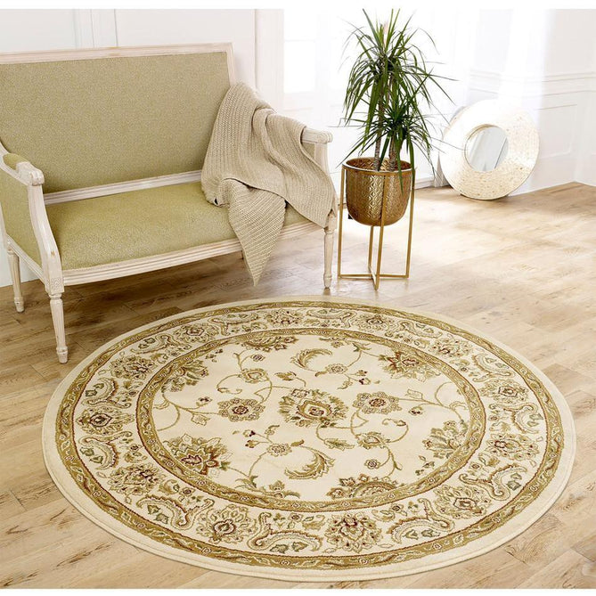 Kendra 2330 X Traditional Persian Classic Floral Vine Bordered Durable Easy-Care Low Profile Short Pile Cream Round Rug-Melrose-Rug Love - The Most Loved Rug Store