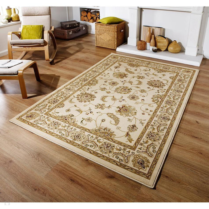 Kendra 2330 X Traditional Persian Classic Floral Vine Bordered Durable Easy-Care Low Profile Short Pile Ivory/Beige Round Rug-Melrose-Rug Love - The Most Loved Rug Store