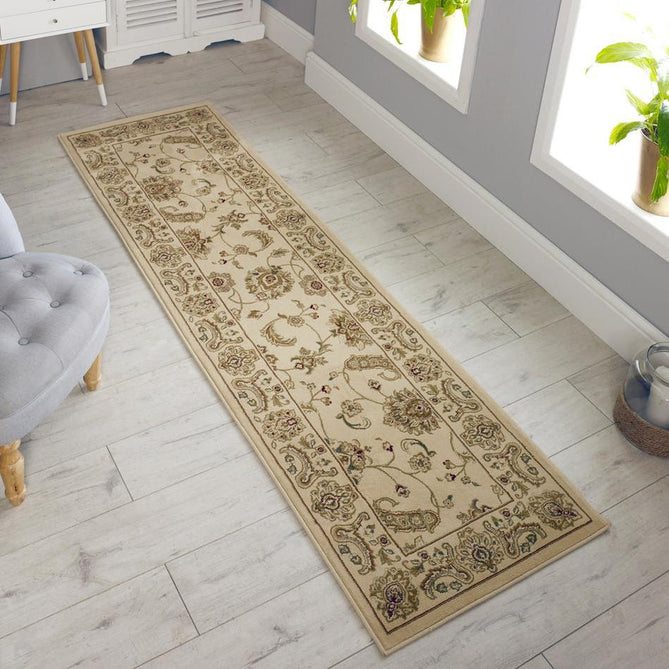 Kendra 2330 X Traditional Persian Classic Floral Vine Bordered Durable Easy-Care Low Profile Short Pile Ivory/Beige Round Rug-Melrose-Rug Love - The Most Loved Rug Store
