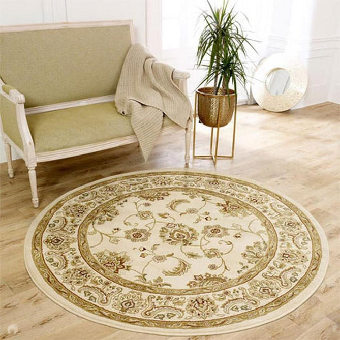 Kendra 2330 X Traditional Persian Classic Floral Vine Bordered Durable Easy-Care Low Profile Short Pile Ivory/Beige Round Rug-Melrose-Rug Love - The Most Loved Rug Store