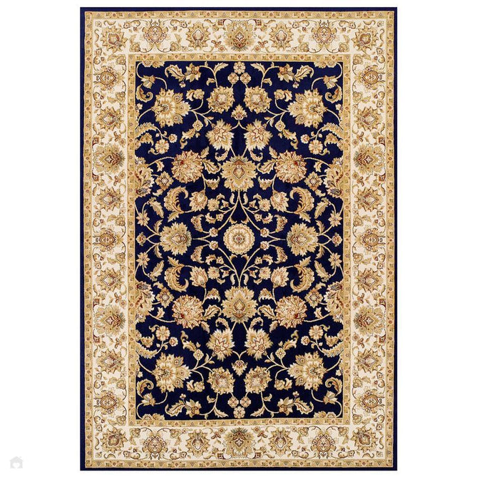 Kendra 3330 B Traditional Persian Classic Floral Vine Bordered Durable Easy-Care Low Profile Short Pile Navy Blue Round Rug-Melrose-Rug Love - The Most Loved Rug Store