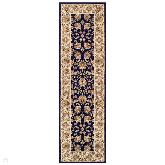 Kendra 3330 B Traditional Persian Classic Floral Vine Bordered Durable Easy-Care Low Profile Short Pile Navy Blue Round Rug-Melrose-Rug Love - The Most Loved Rug Store