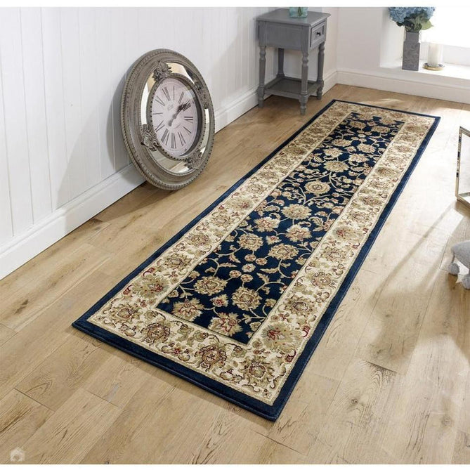 Kendra 3330 B Traditional Persian Classic Floral Vine Bordered Durable Easy-Care Low Profile Short Pile Navy Blue Runner-Oriental Weavers-Rug Love - The Most Loved Rug Store
