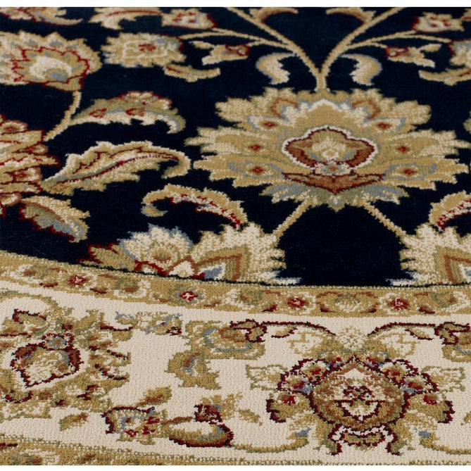 Kendra 3330 B Traditional Persian Classic Floral Vine Bordered Durable Easy-Care Low Profile Short Pile Navy/Beige/Sand Rug-Melrose-Rug Love - The Most Loved Rug Store