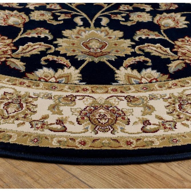 Kendra 3330 B Traditional Persian Classic Floral Vine Bordered Durable Easy-Care Low Profile Short Pile Navy/Beige/Sand Rug-Melrose-Rug Love - The Most Loved Rug Store
