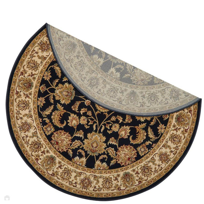 Kendra 3330 B Traditional Persian Classic Floral Vine Bordered Durable Easy-Care Low Profile Short Pile Navy/Beige/Sand Rug-Melrose-Rug Love - The Most Loved Rug Store
