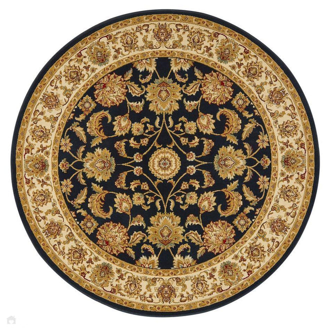 Kendra 3330 B Traditional Persian Classic Floral Vine Bordered Durable Easy-Care Low Profile Short Pile Navy/Beige/Sand Rug-Melrose-Rug Love - The Most Loved Rug Store